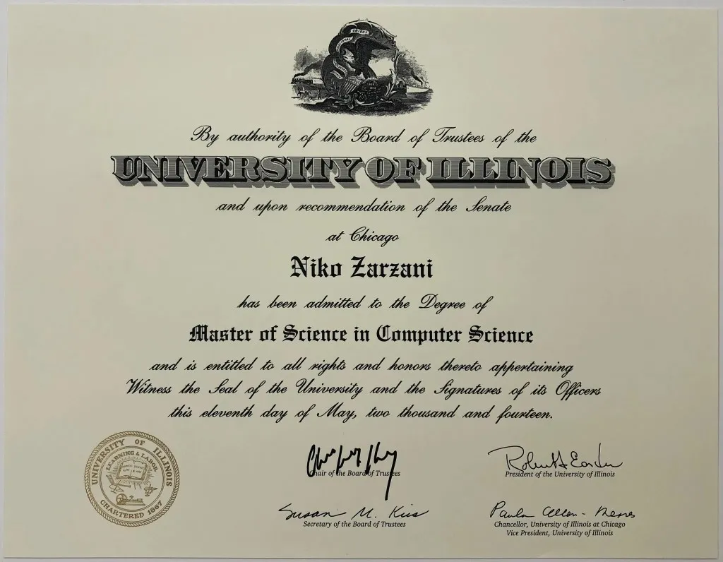 Master’s diplomas — Politecnico di Milano and University of Illinois at Chicago 2
